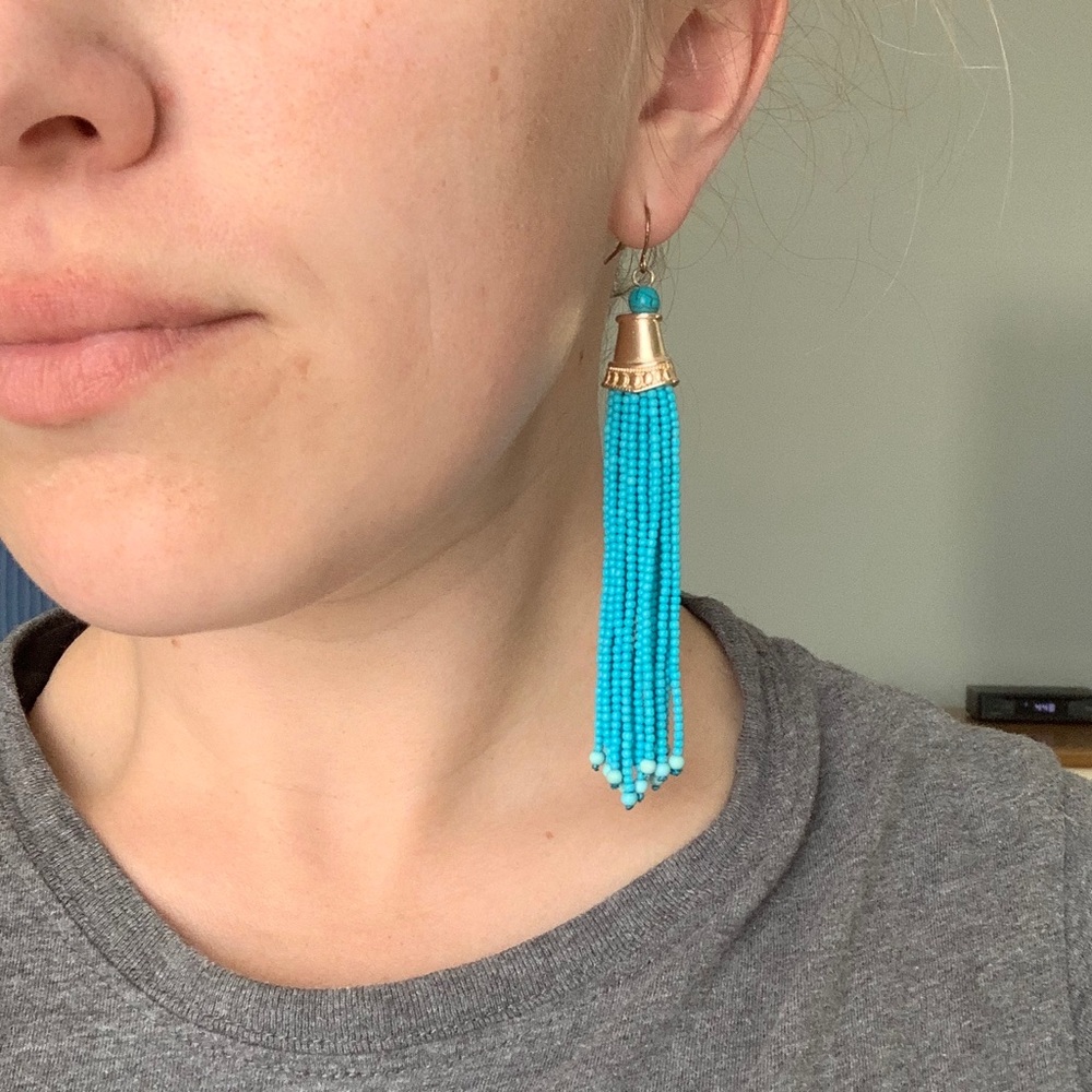 Turquoise Beaded Tassel Earrings